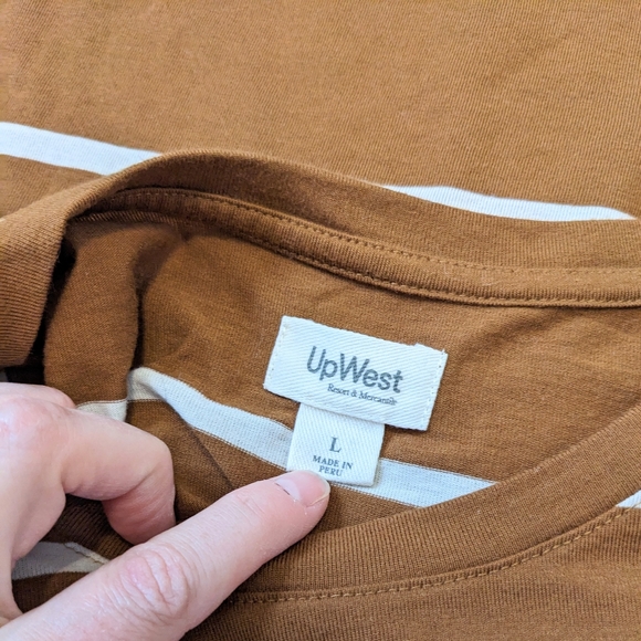 UpWest Striped Perfect Pocket Tee Golden Stripe White Cream Large - Picture 5 of 7